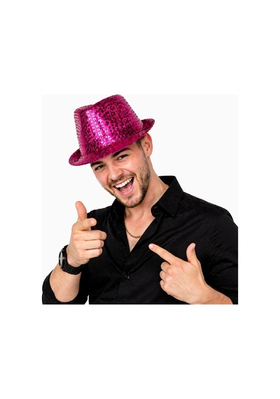 Fuşya Pembe Payetli Disco Parti Şapkası Yetişkin Işıltılı Fötr Model