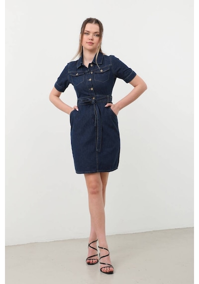 Banny Jeans Kemer Detaylı Jean Elbise 001