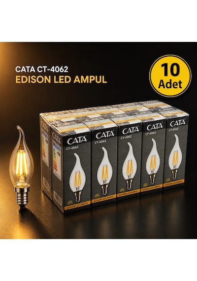 Cata 4w Led Filament Kıvrık Buji Ampul Ct-4062 Gün- Işık 10 Lu Paket Gün Işığı