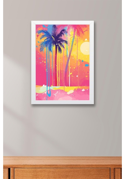 Tropikal Gün Batımı Pop Art Çerçeveli Tablo - Pop Art Poster Tablo