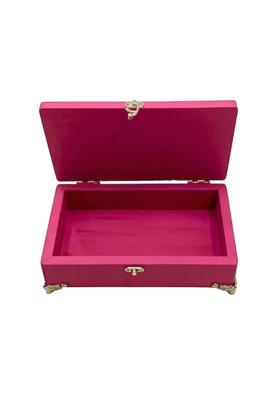 Doğal Ahşap Takı Kutusu Ahşap Saklama Kutusu Beyaz Çam Pembe Boy:20cm En:12cm Yük:6cm