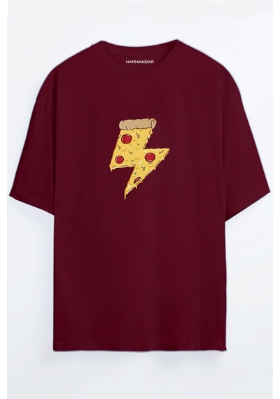 Pizza Power Baskılı Unisex Siyah Oversize T-shirt Bordo Pizza Power Baskılı Unisex Siyah Oversize T-shirt Bordo