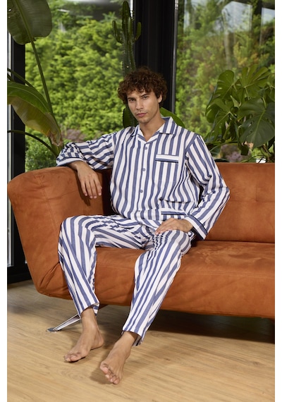 4007 Erkek Apaj Yaka Önden Düğmeli Gaffur Pijama Takım Mavi