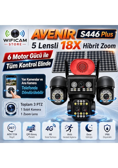 Avenir S446 Plus 3mp 5 Lens 6 Motor 18x Zoom 4g Solar Kamera