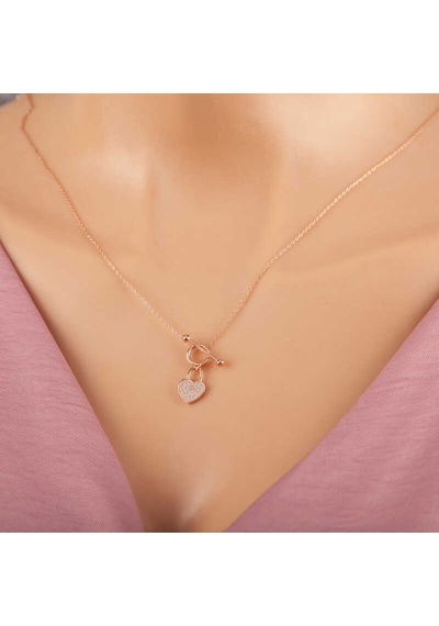 925 Ayar Gümüş Rose Sallantılı Kalp Kadın Kolye Gri