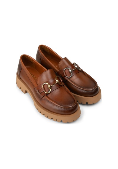 Deery Kadın Hakiki Deri Taba Renkli Tokalı Loafer - 02037ztbae01