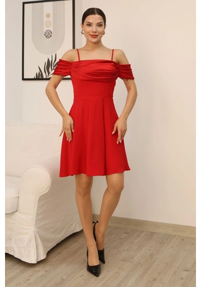 Lodmela Drape Detaylı Askılı Midi Elbise 2380-kırmızı Kırmızı