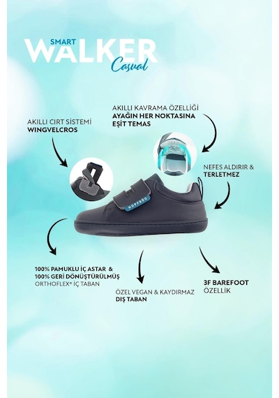 Smart Walker Casual Mavi Geceyarısı Barefoot Çocuk Ayakkabı Mavi