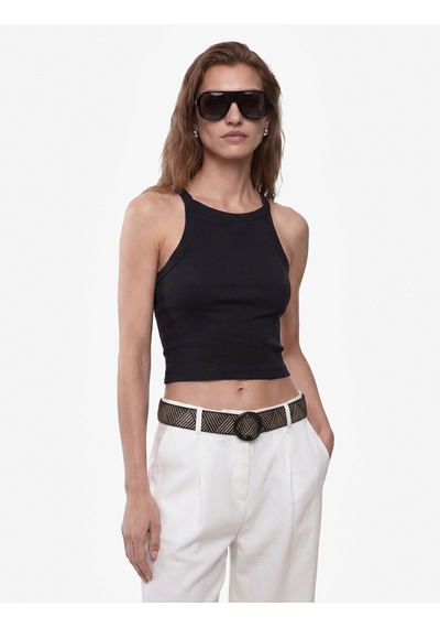Koton Pamuklu Ribanalı Slim Fit Kolsuz Halter Yaka Crop Top Siyah 6sak10424ek