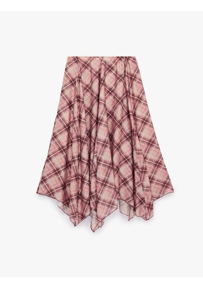 Koton Koton X Melis Ağazat - Viskon Modal Kumaş Asimetrik Kesim Ekose Etek Pembe Ekose 6sak70244pw Pembe Ekoseli