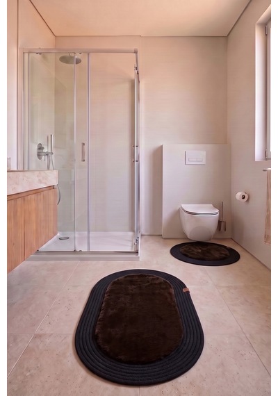 Banyo Paspası Takımı 60x100+60x60 Cm Düz Acı Kahve & Siyah