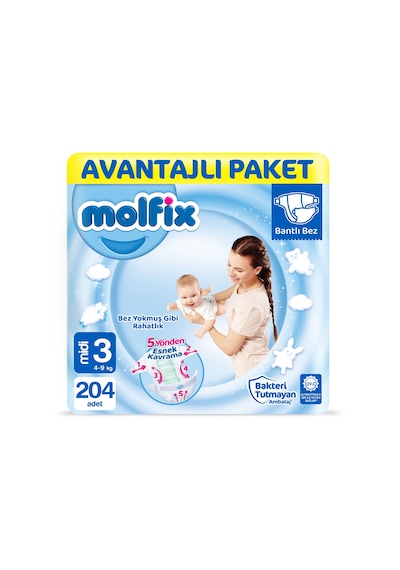 Molfix Bebek Bezi 3 Numara Midi Avantajlı Paket 204 Adet