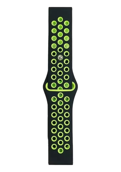 Watch 20mm Spor Delikli Kordon - Siyah-yeşil Ahşap