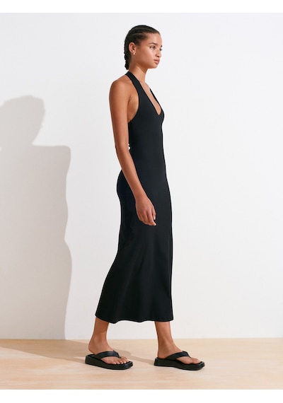 Dilvin 91476 Halter Yaka Midi Elbise-siyah Siyah