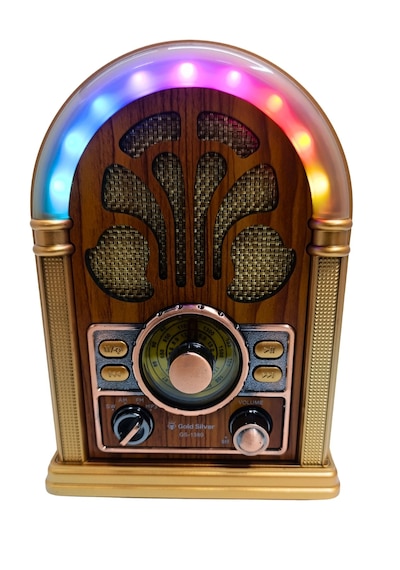 Gold Silver Gs-1380 Rgb Led Işıklı Nostaljik Ahşap Radyo Şarjlı Bluetooth Hoparlör Tws Usb Tf