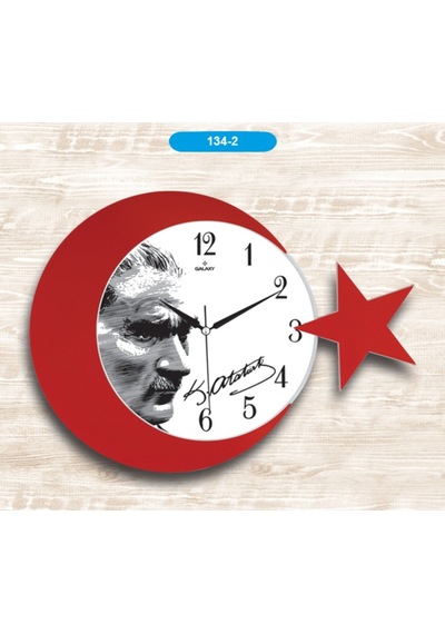 42 Cm Ay Yıldız Atatürk Duvar Saati Dekoratif Duvar Saati (468612432) Kırmızı - Beyaz