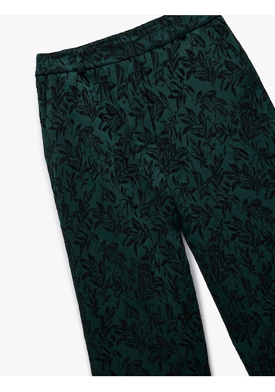 Koton Koton X Melis Ağazat - Straight Fit Cepli Floral Desenli Pantolon Yeşil 6wak40077ew Zeytin Yeşili