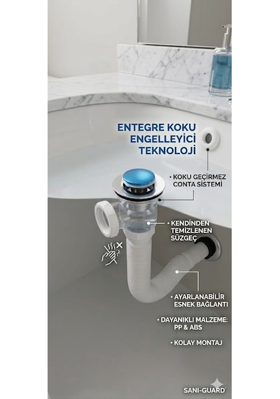 Mutfak Ve Banyo İçin Koku Önleyici Yeni Nesil Körüklü Lavabo Sifonu Altı Hortumu Evye Takımı Bas Çek Özellikli