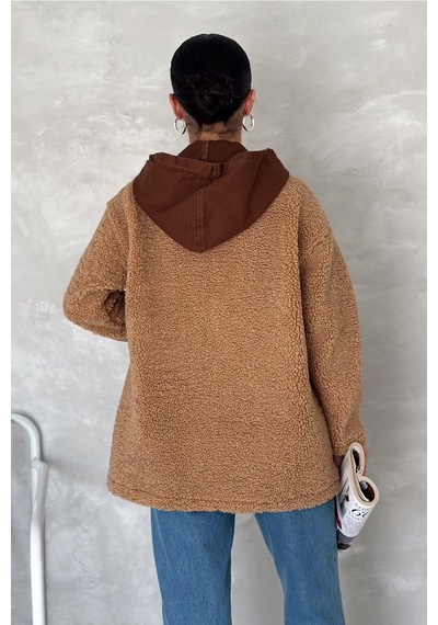 Femelle Kadın Kahverengi Çıtçıt Düğmeli Kapüşonlu Gabardin Peluş Ceket Koyu Kahverengi Femelle Kadın Kahverengi Çıtçıt Düğmeli Kapüşonlu Gabardin Peluş Ceket Koyu Kahverengi