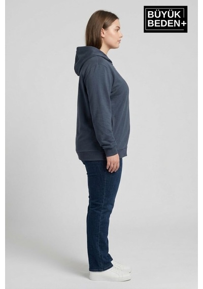 Süperlife Kadın Büyük Beden Fermuarlı Kapüşonlu İnce Sweatshirt Hırka - Rahat Kalıp Spr26bhr960 Indigo