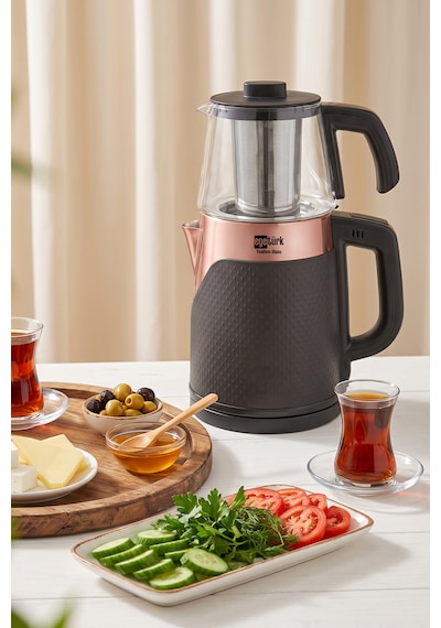 Teadem Glass Coverlı Elektrikli Çay Makinesi Çaycı 2000W 1.7l Kettle 1.2l Cam Demlik 304 Paslanmaz Çelik Rose Gold
