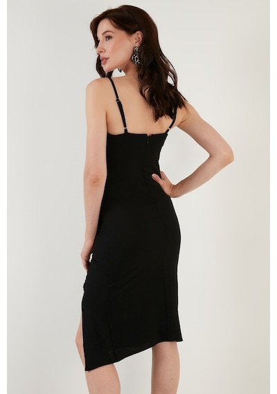 Lela Halter Yaka Ip Askılı Yırtmaçlı Bayan Elbise 6057149 Siyah