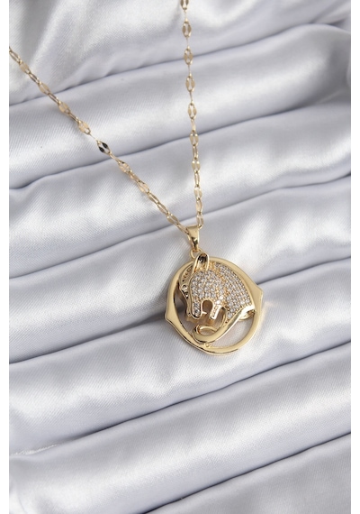 316l Çelik Gold Renk Zirkon Taşlı Puma Model Kadın Kolye