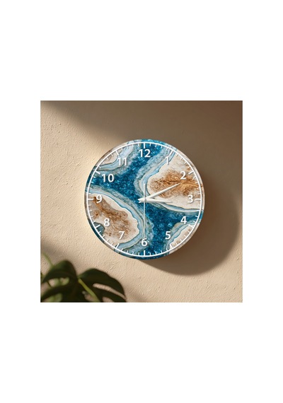 Epoxy Görünümlü Dekoratif Duvar Saati 33 Cm Uv Baskılı Mdf Duvar Saati Açık Mavi