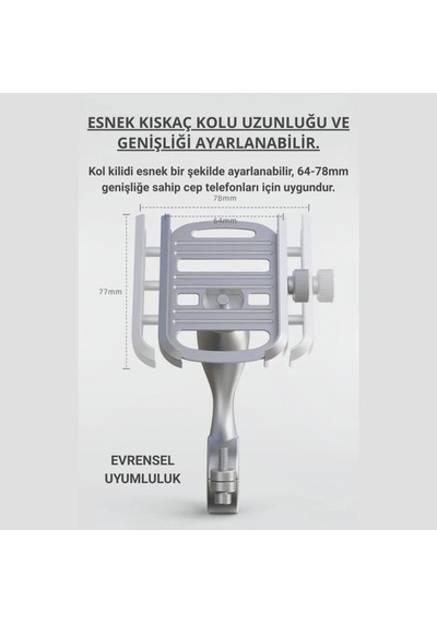Coofbe Alüminyum Gidon Sıkıştırmalı Motosiklet Telefon Tutucu Scooter Bisiklet Telefon Tutucu Sarsılmaz Siyah