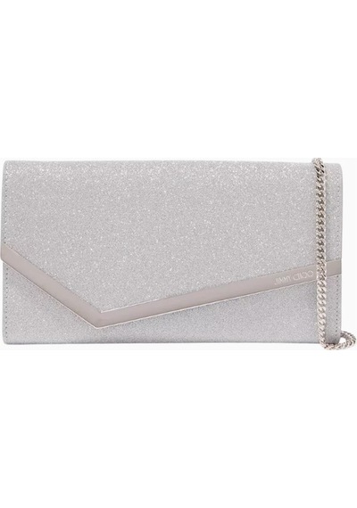 Jimmy Choo Jımmy Choo Emmie Clutch Çanta, Ince Simli Deri, Gümüş Renk Lüks Gece Tasarımı