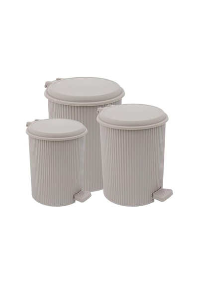 Omnipazar Elf-n320 Nostalji 3 Boy Plastik Pedallı Çöp Kovası Taş Gri Gri