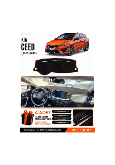 Kia Ceed 2020-2025 Uyumlu Torpido Örtüsü, Torpido Kılıfı - Siyah Kahverengi