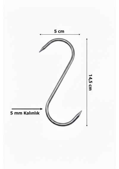 50'li Paket Et Kancası, Krom Kaplama, Et, Tavuk, Kasap Çengeli, 13,5 Cm, 4 Mm Kalınlıkta Açık Gri