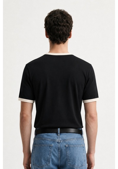 Antioch Kontrast Yaka Erkek T-shirt Siyah