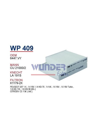 WUNDER WP409 Polen Filtresi Citroen C3 Yeni Model
