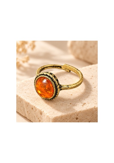 Esoo Jewelry Turuncu Oval Taş Detaylı Eskitme Gold Vintage Ayarlanabilir Kadın Yüzük