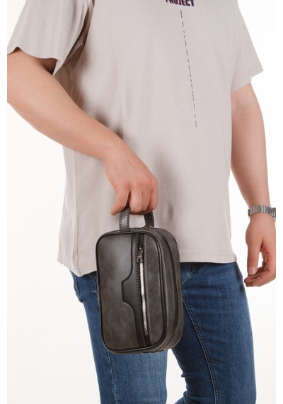 Newish Polo Crazy Desenli Suni Deri Portföy-clutch Traşlık Ve El Çantası Günlük, Seyahat Gri