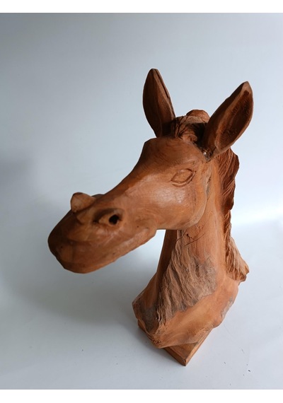 Dekoratif El Oyması Ahşap At Kafası 54x39x16cm (Teak Ağac-2)
