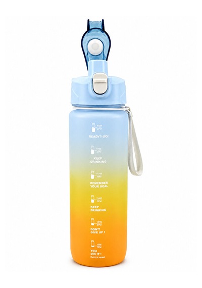 Motivasyon Su Matarası 1100 Ml Zaman Çizelgeli Sızdırmaz Kilitli Taşıma İpli Spor Matara Mavi