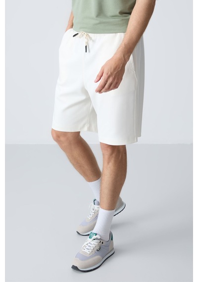 Air Jones Tommy Life Ekru Pamuklu Kalın Yumuşak Dokulu Standart Fit Basic Erkek Şort - 81275 Ekru