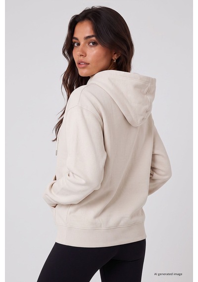 TOMMYLIFE Ekru Standart Kapüşonlu Kanguru Cepli Basic Kadın Sweatshirt - 97321