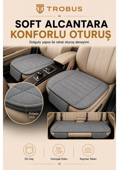 Opel Combo Üniversal Soft Alkantra Çizgili 3 Parça Oto Koltuk Minderi Gri