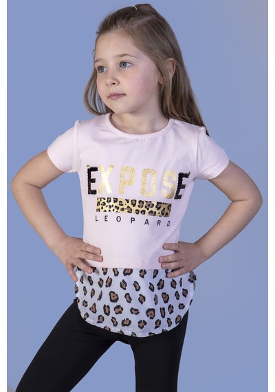 Toontoy Kids Toontoy Kız Çocuk Leopar Desenli Poplin Detaylı Tişört Kırmızı