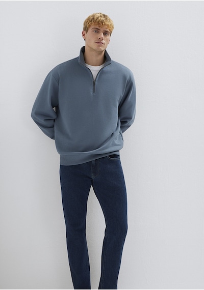 Mavi - Yarı Fermuarlı Mavi Basic Sweatshirt 0s10419-80889 Mavi