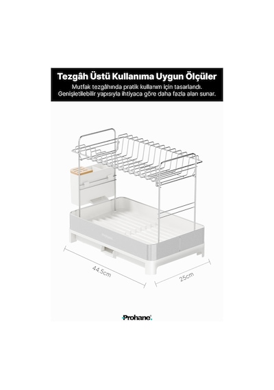 Prohane Inox Master Kd410 / Genişletilebilir 2 Katlı Bulaşıklık / 304 Paslanmaz Çelik / Su Tahliyeli Tezgah Üstü Diğer