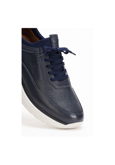 Fame Step Hakiki Deri Erkek Yürüyüş Ayakkabısı Casual Comfort Streç Yapı Bağcıksız Kullanım Ortopedik Günlük Rahat Taban Lacivert Sneaker