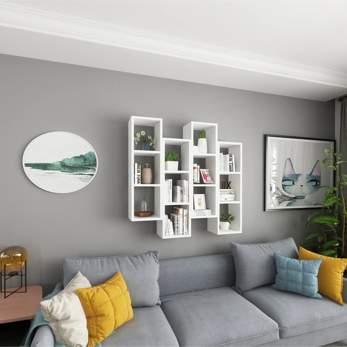 Kitaplık Mobilya Duvar Rafı Salon 4 Lü Takım Beyaz Beyaz Kitaplık Mobilya Duvar Rafı Salon 4 Lü Takım Beyaz Beyaz