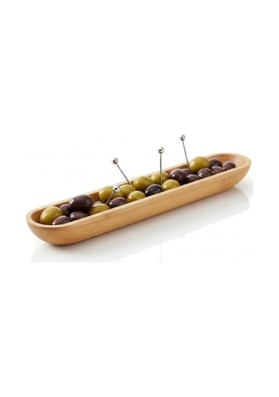 35cm Bambu Zeytinlik Doğal Ahşap Oval Uzun Servis Tabağı Meze Sunumu, Çerezlik, Atıştırmalık Tabağı Çevre Dostu Mutfak Ve Sofra Aksesuarı Açık Gri