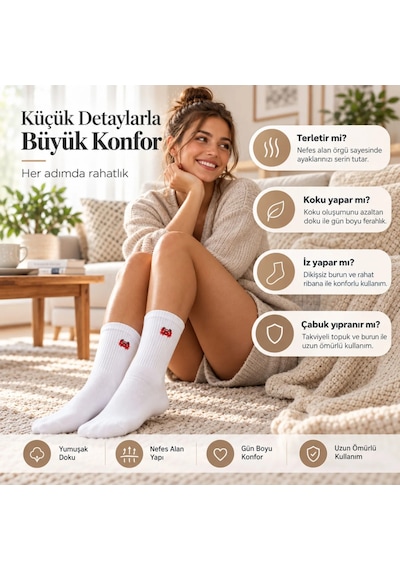 S'82 Unisex Çorap Beyaz Hayvan Nakışlı 3'lü Set Yengeç Yılan Kedi Desenli Uzun Soket Günlük Spor Çorabı