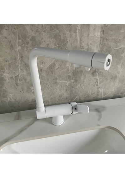 Mutfak Eviye Bataryası Dual Flow Su Arıtma Çıkışlı Yeni Tasarım Mat Beyaz Katlanır